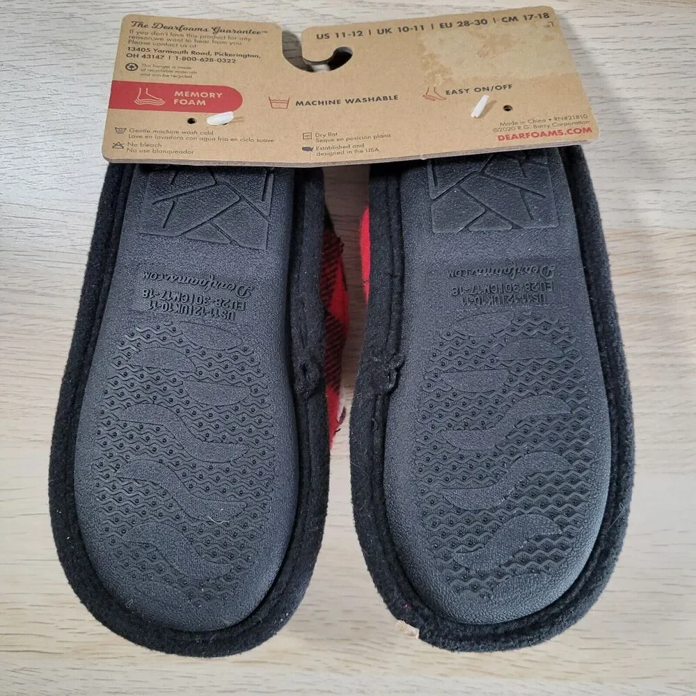 Kids Slippers Dearfoams Lil Bear 11/12 Check Plaid Memory Foam Soft Warm NWT